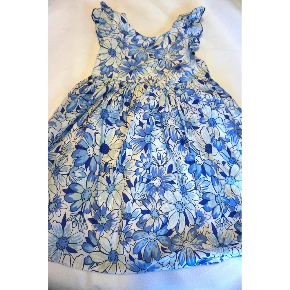 Sigrid Olsen Kids Blue Floral Cotton Ruffle Strap Dress Size 6